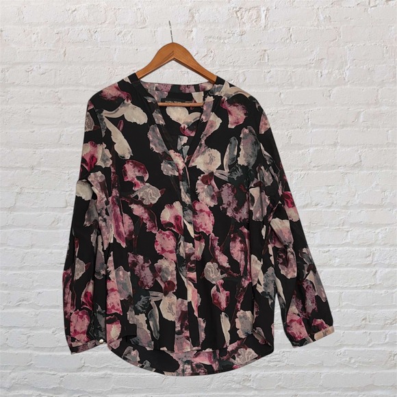 Ivanka Trump Tops - Ivanka Trump Womens Floral V-Neck Blouse Black Pink Purple Long Sleeve Large